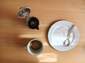 High angle view of coffee on table