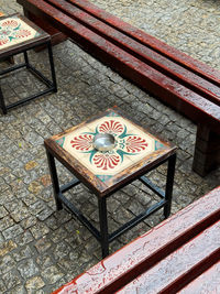 High angle view of empty chairs