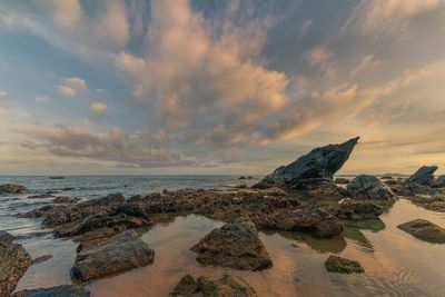 Scenic view of sea against sky during sunset