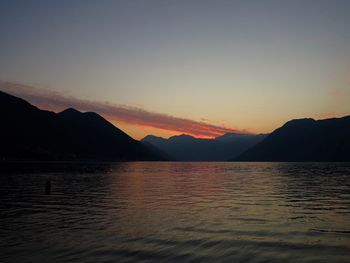 Scenic view of sea against romantic sky at sunset