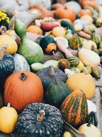 High angle view of pumpkins for sale at market stall