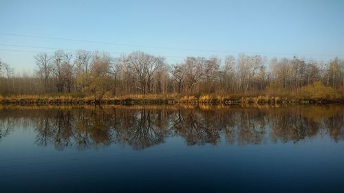 Scenic view of lake against clear sky