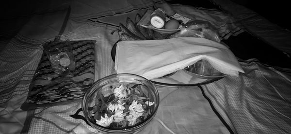 High angle view of woman on table at home