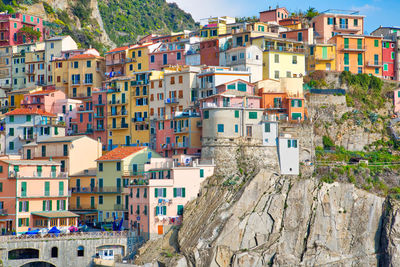 High angle view of buildings in city