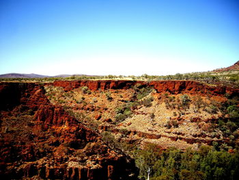 Scenic view of landscape against clear blue sky