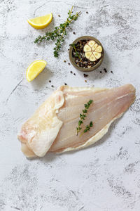 High angle view of fish on table