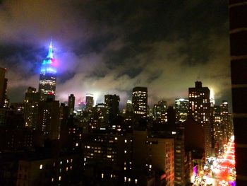 Illuminated cityscape at night