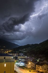 Aerial view of illuminated city against sky at night