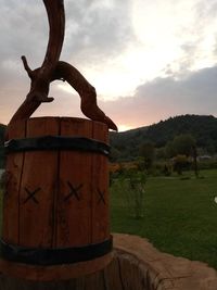 Built structure on field against sky