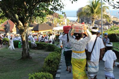 People on street market in city