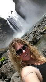 High angle view of woman standing in water