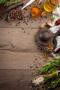 Directly above shot of various spices on table