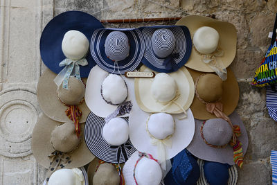 High angle view of shoes on wall