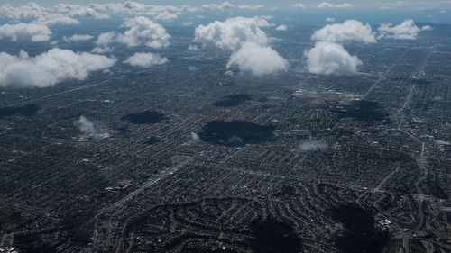 High angle view of land against sky