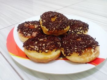 High angle view of dessert in plate on table