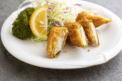 Close-up of food in plate on table