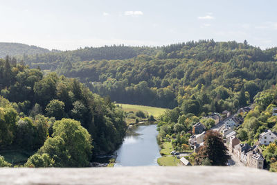 Scenic view of river amidst trees against sky