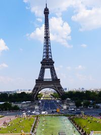 View of tower against cloudy sky