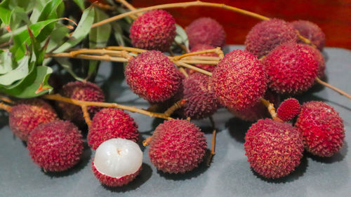 Close-up of strawberries on table