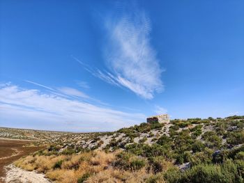 Scenic view of landscape against blue sky