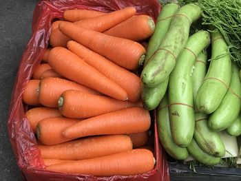 High angle view of vegetables for sale in market