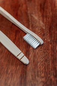 Close-up of paintbrushes on table