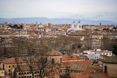 High angle view of townscape against clear sky