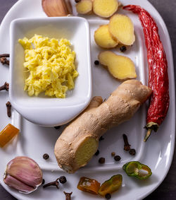 Close-up of food in plate on table