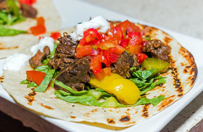 High angle view of meal served in plate