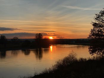 Scenic view of lake against sky during sunset