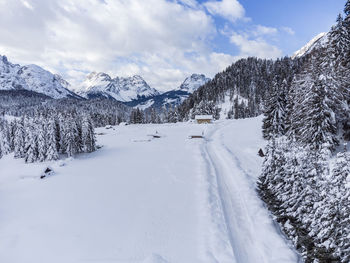 Scenic view of snowcapped mountains against sky