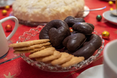 High angle view of breakfast on table