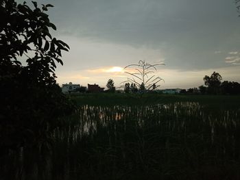 Scenic view of lake against sky during sunset