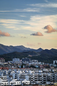 High angle shot of townscape against sky