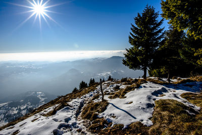 View of the snow-capped alps from cima marana near recoaro vicenza italy