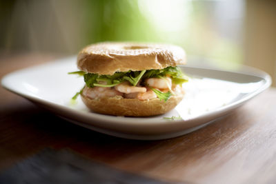 Close-up of burger on table