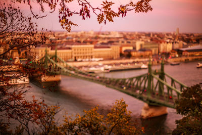 River by illuminated city against sky