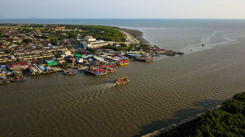 High angle view of beach against sky