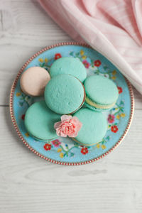 High angle view of dessert in plate on table