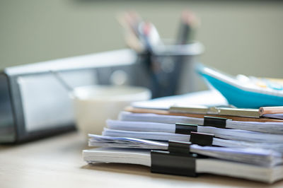 Close-up of books on table