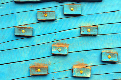 Full frame shot of old blue door