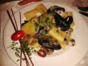 High angle view of food on plate