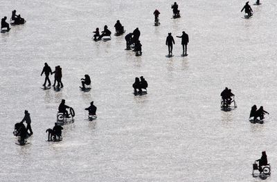 High angle view of people in winter