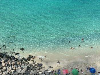 High angle view of rocks on beach