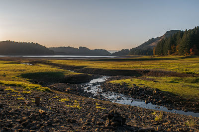 Scenic view of landscape against sky during sunset