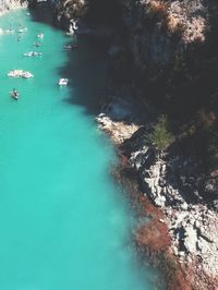 High angle view of boats in sea