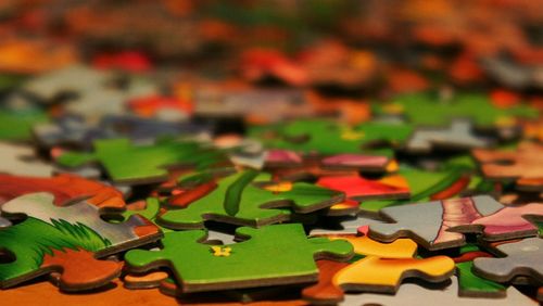 Close-up of colorful puzzles