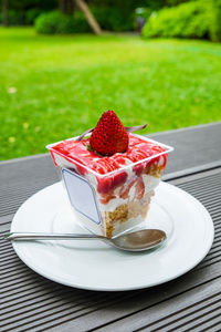 Close-up of dessert in plate on table