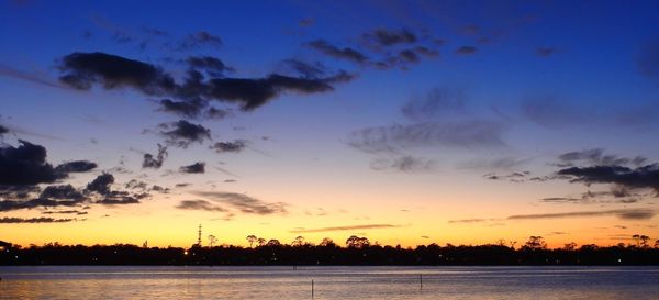 Scenic view of lake against sky during sunset