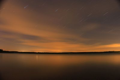 Scenic view of lake against sky at sunset